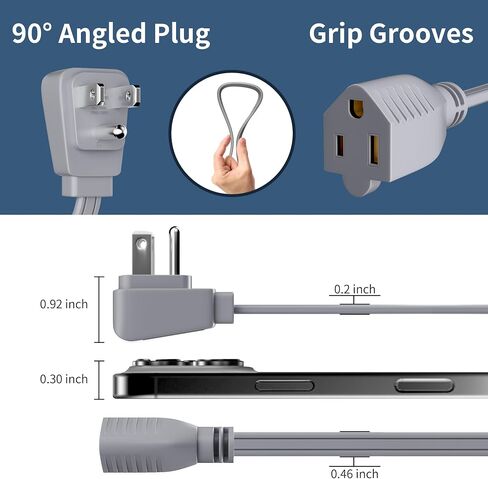 Elecan Appliance Power Extension Cord 4 Ft Gray, 3 Prong Heavy Duty Flat Wire Low Profile Grounded Cable, SPT-3, 14 AWG 15A 125V 1875W for Air Conditioner, Refrigerator & Major AC Units-ETL Listed-4FT in Saudi Arabia