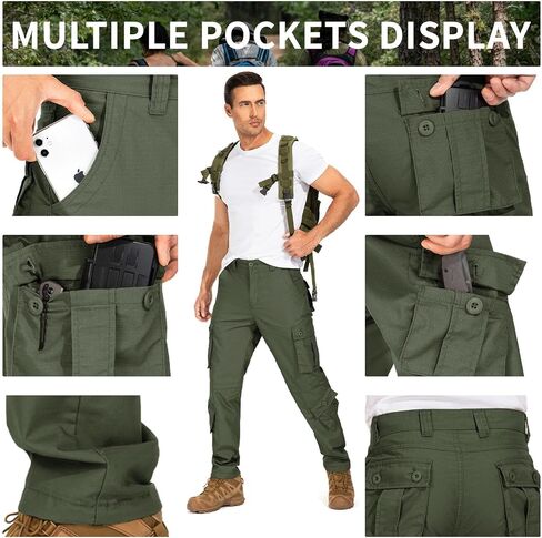 Men's Tactical Cargo Pants for Outdoor Hiking Work Lightweight Military BDU Pants with 8 Pockets (No Belt) in Saudi Arabia
