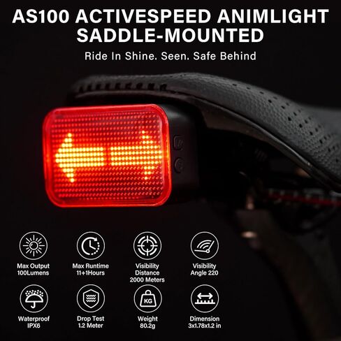 ضوء خلفي للدراجة متحرك ذكي مع تشغيل/إيقاف تلقائي لاستشعار الفرامل، رسوم متحركة وسرعة حية وبيلوتون 3 أوضاع، شاشة XL، ضوء دراجة خلفي، ضوء خلفي للدراجة قابل لإعادة الشحن لسلامة راكبي الدراجات على الطرق الحضرية in Kuwait