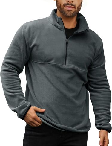 Runcati Mens Fuzzy Fleece Sweatshirt Quarter Zip Pullover Long Sleeve Winter Fall Outdoor Warm Outerwear in Saudi Arabia