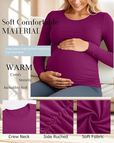 Huukaey 4 Pack Tomernity Thirts Thirts ، Side Side Longed Ruched Ruched Top Crew Neck Bodycon Dirtts Discal Mama in Saudi Arabia