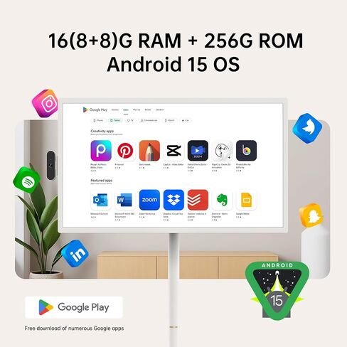 ApoloSign 32 inch UHD 4K Smart Portable TV Gen2, 16G +256G Storage, Android 16, 15000mAh, Rolling TV on Wheels with Rotatable Touch Screen, Built-in Battery, Full Swivel Rotation, Voice Remote in Saudi Arabia