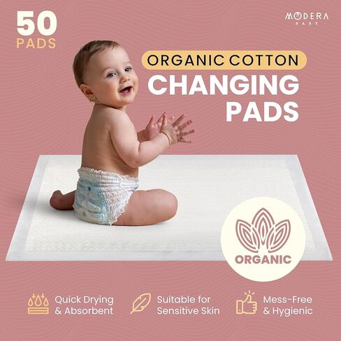 Organic Cotton Disposable Changing Pad Liners | Large 18x24 Hypoallergenic Ultra Absorbent & Waterproof Super Soft, Quilted Underpads for Baby Diaper Table & Travel, Leak Proof & Mess Free [50-Pack] in Kuwait