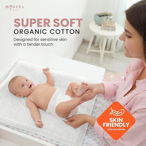 Organic Cotton Disposable Changing Pad Liners | Large 18x24 Hypoallergenic Ultra Absorbent & Waterproof Super Soft, Quilted Underpads for Baby Diaper Table & Travel, Leak Proof & Mess Free [50-Pack] in Kuwait