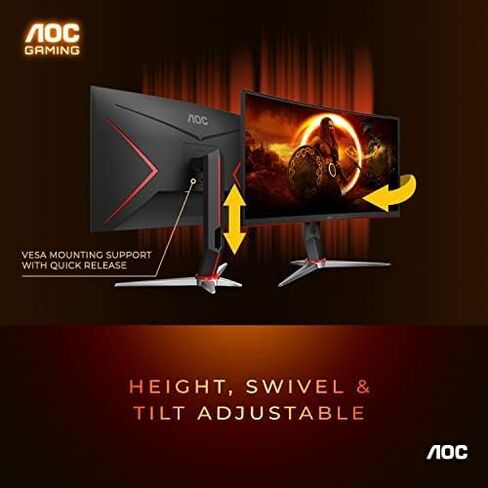 AOC C27G4H 27" Curved Gaming Monitor, FHD 1920x1080, 1500R, 200Hz Refresh Rate, 0.3ms Response Time, Height Adjustable, Black, Xbox PS5 Switch Compatible in Saudi Arabia
