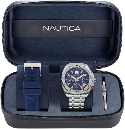 Nautica Men's NAPTCS224 Tin Can Bay Grey/Blue/Blue Silicone Strap Watch in Saudi Arabia