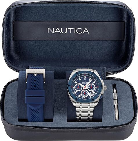 Nautica Men's NAPTCS224 Tin Can Bay Grey/Blue/Blue Silicone Strap Watch in Saudi Arabia