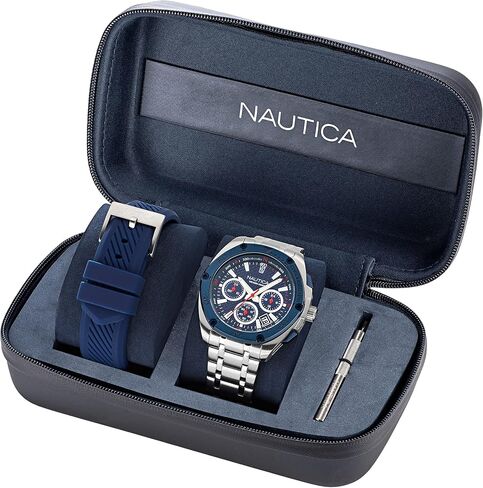 Nautica Men's NAPTCS224 Tin Can Bay Grey/Blue/Blue Silicone Strap Watch in Saudi Arabia
