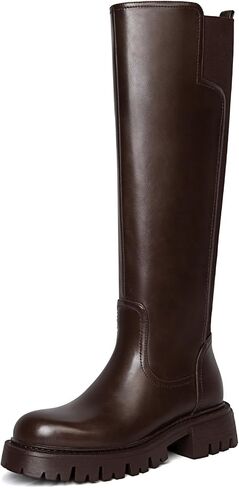 Platform Knee High Boots for Women Comfortable Stretch Round Toe Chunky Heel Tall Boots with Side Zip Dress Casual Long Riding Boots in Saudi Arabia