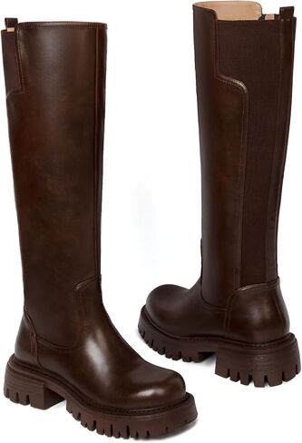 Platform Knee High Boots for Women Comfortable Stretch Round Toe Chunky Heel Tall Boots with Side Zip Dress Casual Long Riding Boots in Saudi Arabia