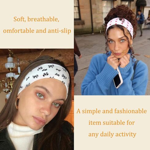 Leeven Women's Headbands for Short Hair Non Slip Elastic Floral Hairbands Soft Fabric Stripe Head Bands for Girls Heart Headbands in Kuwait