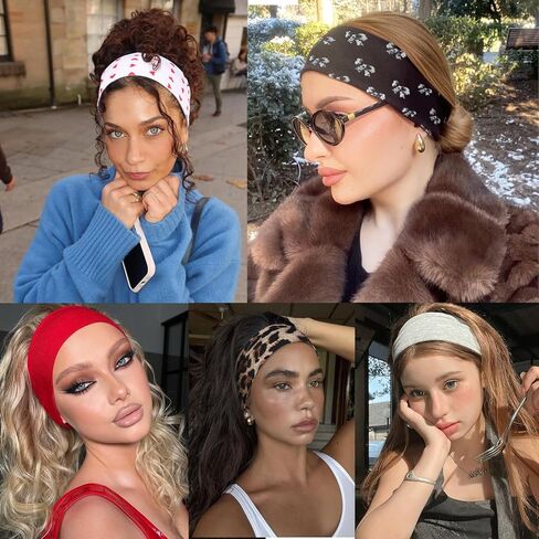 Leeven Women's Headbands for Short Hair Non Slip Elastic Floral Hairbands Soft Fabric Stripe Head Bands for Girls Heart Headbands in Kuwait