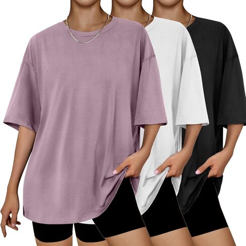 3 Packs Womens Oversized T Shirts Loose Fit Crewneck Short Sleeve Tops Summer Casual Blouse 2025 Y2K Basic Tee Beach in Saudi Arabia