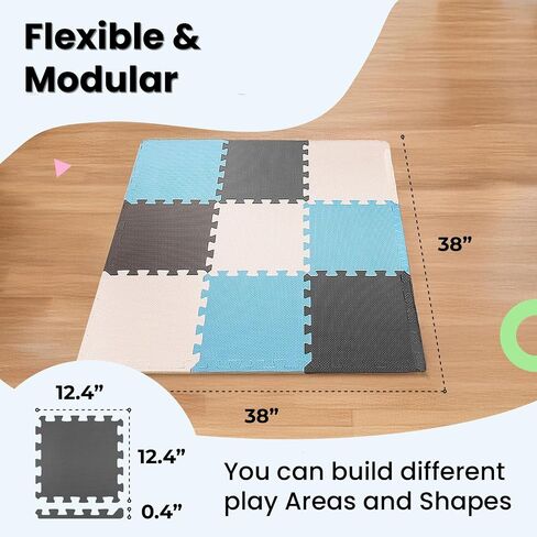 MioTetto Baby Play Mat, Soft Foam Floor Tiles for Kids. Adjustable Interlocking Foam Tiles, Fits with 50x50 Playpen Baby mat for Crawling & Development, Safe & Non-Toxic Playmat for Babies 6-12 Months in Kuwait