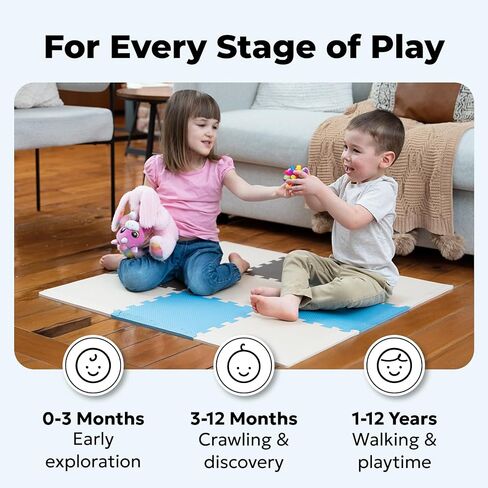 MioTetto Baby Play Mat, Soft Foam Floor Tiles for Kids. Adjustable Interlocking Foam Tiles, Fits with 50x50 Playpen Baby mat for Crawling & Development, Safe & Non-Toxic Playmat for Babies 6-12 Months in Kuwait
