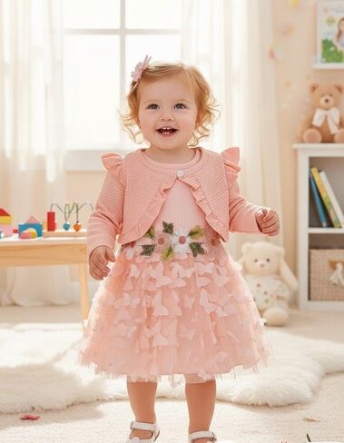 Renotemy Newborn Baby Girl Flower Dress Toddler Tutu Tulle Dress Princess Wedding Birthday Party Dresses for Girls 3M-3T in Saudi Arabia