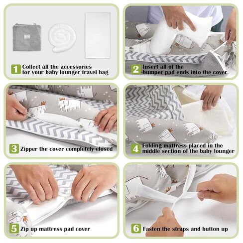 صيد الطفل لحقيبة حديثي الولادة المحمولة ، و Paby Nest Play My Gym مع حزام ، وحجم قابل للتعديل من مواليد الأطفال حديثي الولادة ، ومساحة سحاب داخلية إلى 24 شهرًا (رمادي ألف فحص الطيور) in Kuwait