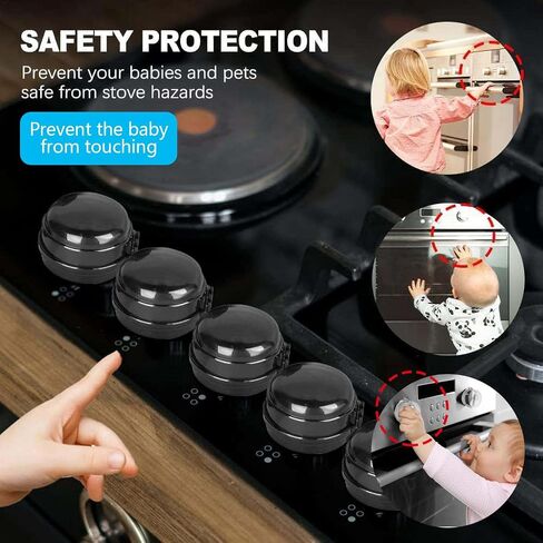 Gas Stove Knob Safety Covers: 6Pcs Child Proof Stove Covers, Non-Universal Baby Proof Oven knobs Locks for Only Height Under 1.65" - Transparent in Kuwait