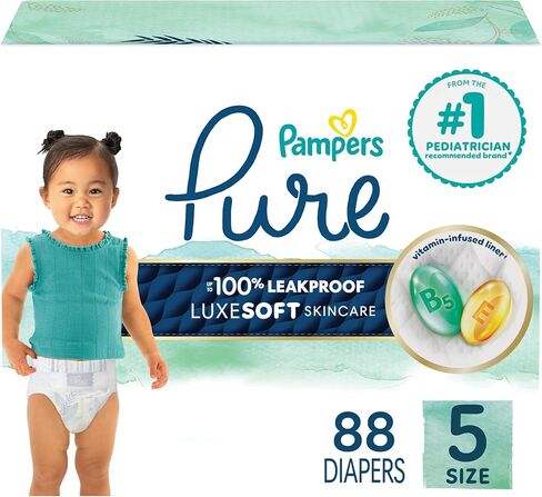 Pampers حماية نقية حفاضات الطفل ، الحجم 2 (12-18 رطلا) ، 120 عدد ، تصل إلى 100 ٪ تسرب تسرب ، حماية من الجلد الممتاز ، حفاضات ناعمة نقص الصالح in Saudi Arabia