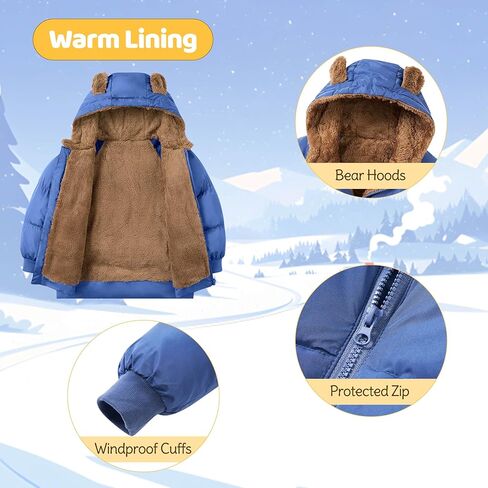 TUONROAD Baby Girls Coats for 6 Months-5 Years Toddlers Boy Winter Jacket Warm Bear Hooded Outdoor Coats Size 5 in Kuwait