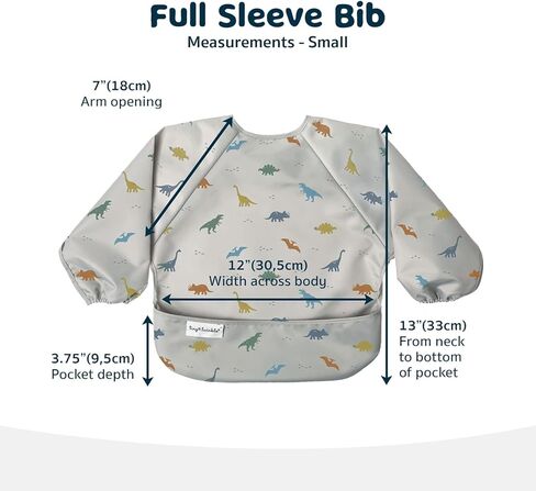 Tiny Twinkle Mess Proof Baby Bib ، Bib Smock Baby Bib للأكل ، مريلة طويلة الأكمام قابلة للغسل ، فطام LED LED ، المريلة الصغيرة ، مستلزمات BLW (ديناصور ، 6-24 شهرًا) in Kuwait