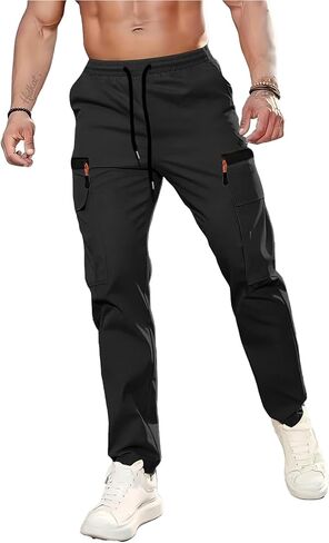 Men's Lightweight Hiking Cargo Pants Quick Dry Casual Travel Sweatpants Joggers Elastic Waist Multiple Pockets in Saudi Arabia
