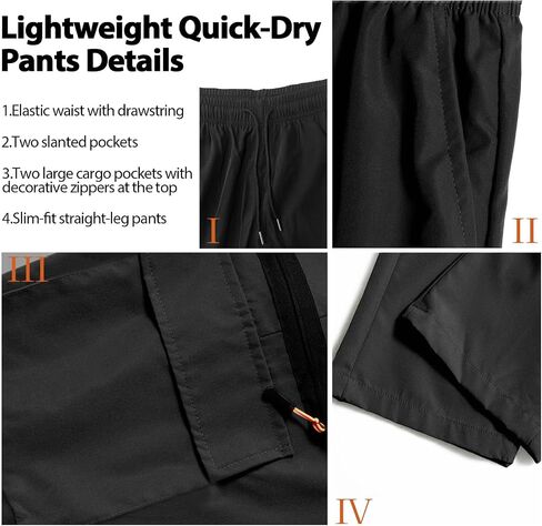 Men's Lightweight Hiking Cargo Pants Quick Dry Casual Travel Sweatpants Joggers Elastic Waist Multiple Pockets in Saudi Arabia