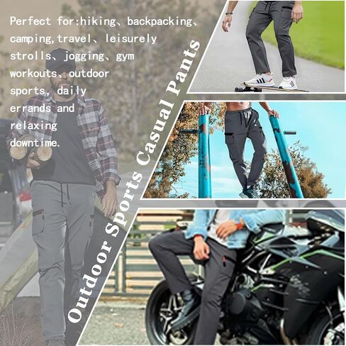 Men's Lightweight Hiking Cargo Pants Quick Dry Casual Travel Sweatpants Joggers Elastic Waist Multiple Pockets in Saudi Arabia