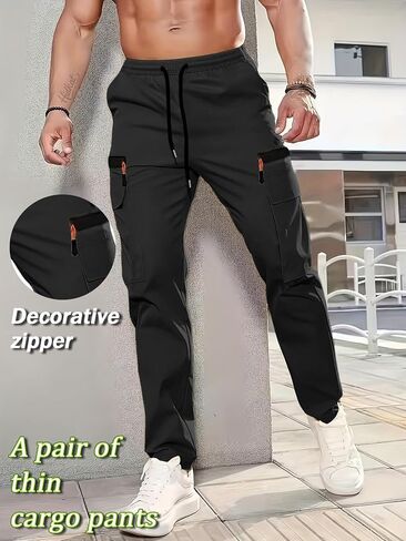 Men's Lightweight Hiking Cargo Pants Quick Dry Casual Travel Sweatpants Joggers Elastic Waist Multiple Pockets in Saudi Arabia