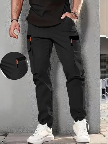 Men's Lightweight Hiking Cargo Pants Quick Dry Casual Travel Sweatpants Joggers Elastic Waist Multiple Pockets in Saudi Arabia