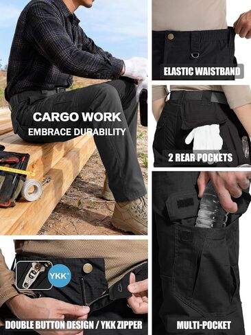 Men's Tactical Pants Water Resistant Ripstop Cargo Pants Outdoor Lightweight EDC Hiking Work Construction Pants in Saudi Arabia