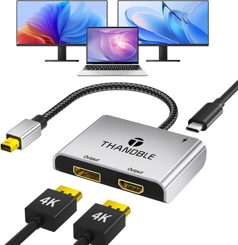 Mini DisplayPort to Dual DisplayPort Adapter for Dual Monitor Display, Thunderbolt 2 to 2 DP Female Splitter Extended Display Adapter, Compatible with MacBook Air, Mac iMac, Surface Pro, PC in Kuwait