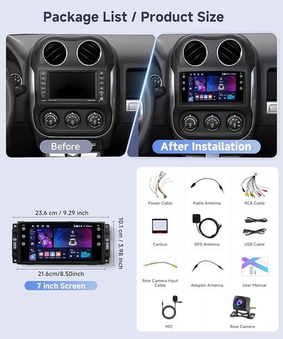4G+64G Android Car Stereo لجيب Wrangler JK 2007-2018 Dodge RAM 1500 2008-2012 مع Carplay Android Auto ، 7 بوصات GPS Navigation WiFi SWC Bluetooth مع كاميرا احتياطية in Kuwait