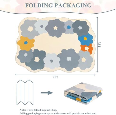 Floral Cute Rug 3x5 Irregular Scalloped Rug Beige Flower Shaped Indoor Mat Bedroom Floor Carpet Non Slip Washable Area Rug for Kids Room Playroom Living Room Entryway in Kuwait