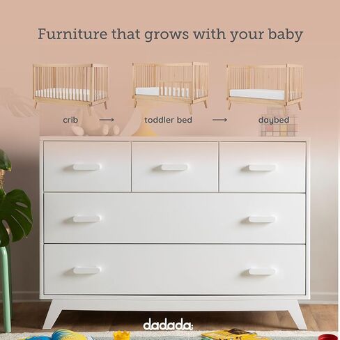 Dadada Soho مجموعة أثاث حضانة الأطفال. سرير الأطفال وخلصة مجموعة مجموعة. Soho 3 في 1 سرير قابل للتحويل ومطابقة 5 درج الملابس. الجوز بيتشوود in Saudi Arabia