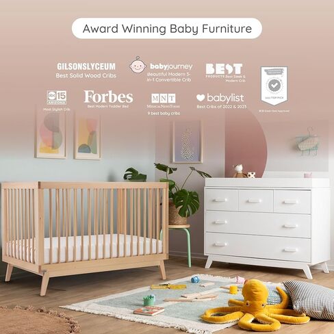 Dadada Soho مجموعة أثاث حضانة الأطفال. سرير الأطفال وخلصة مجموعة مجموعة. Soho 3 في 1 سرير قابل للتحويل ومطابقة 5 درج الملابس. الجوز بيتشوود in Saudi Arabia