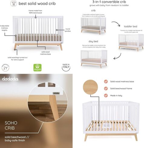 Dadada Soho مجموعة أثاث حضانة الأطفال. سرير الأطفال وخلصة مجموعة مجموعة. Soho 3 في 1 سرير قابل للتحويل ومطابقة 5 درج الملابس. الجوز بيتشوود in Saudi Arabia