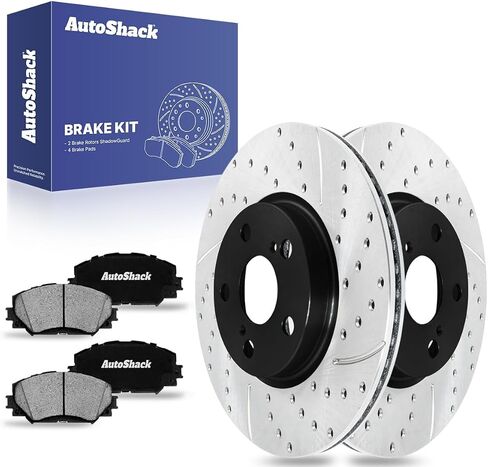 Autoshack Front Brake Kit Praking for Toyota Corolla Scion XD FWD حفر ومقاطع فرامل القرص الإلكترونية المغطاة بمنصف الفرامل الخزفية السوداء 10.83 "275 مم SCDPR41507415071210 in Saudi Arabia