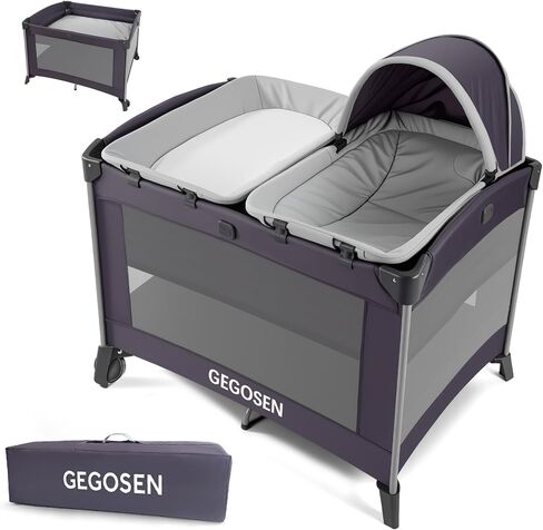 Portable Baby Playard 4 in 1 Design, Foldable Baby Playpen with Removable Bassinet, Canopy and Changing Table, Infant Playrad, Nursery Center Travel Crib (Toys Not Included) in Saudi Arabia