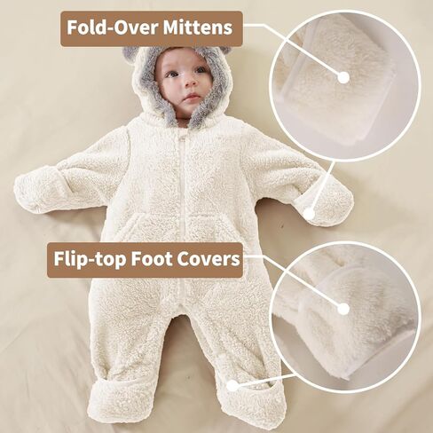 XIFAMNIY Newborn Winter Snowsuit Baby Bear Outfit Fleece Warm Jumpsuit Outwear Romper Clothes for Infant Girls Boys in Saudi Arabia
