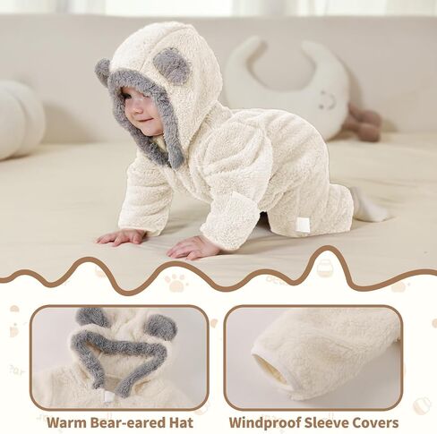 XIFAMNIY Newborn Winter Snowsuit Baby Bear Outfit Fleece Warm Jumpsuit Outwear Romper Clothes for Infant Girls Boys in Saudi Arabia