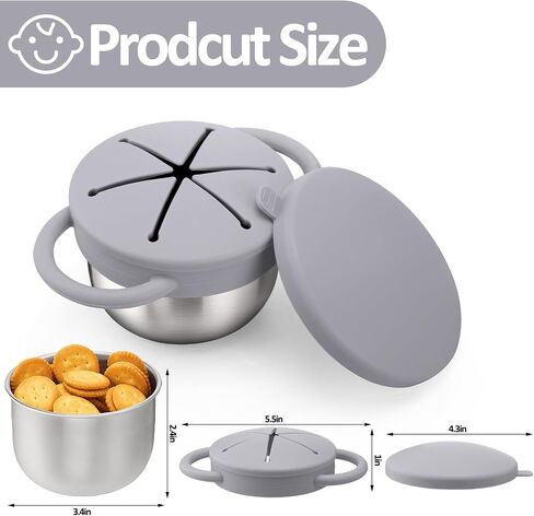 BUSOHA 2 Pack Stainless Steel Toddler Snack Cups - 9 OZ Spill-Proof Baby Snack Containers with Silicone Catcher and Lid Travel Snack Containers for Kids Food Grade Silicone Dishwasher Safe in Kuwait