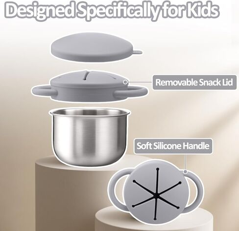 BUSOHA 2 Pack Stainless Steel Toddler Snack Cups - 9 OZ Spill-Proof Baby Snack Containers with Silicone Catcher and Lid Travel Snack Containers for Kids Food Grade Silicone Dishwasher Safe in Kuwait