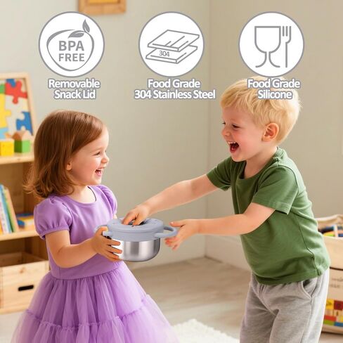 BUSOHA 2 Pack Stainless Steel Toddler Snack Cups - 9 OZ Spill-Proof Baby Snack Containers with Silicone Catcher and Lid Travel Snack Containers for Kids Food Grade Silicone Dishwasher Safe in Kuwait