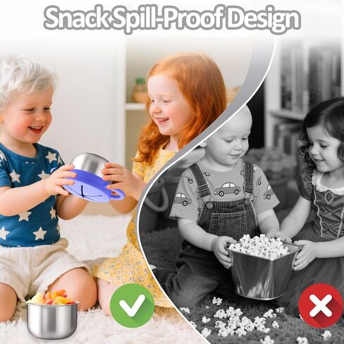 BUSOHA 2 Pack Stainless Steel Toddler Snack Cups - 9 OZ Spill-Proof Baby Snack Containers with Silicone Catcher and Lid Travel Snack Containers for Kids Food Grade Silicone Dishwasher Safe in Kuwait
