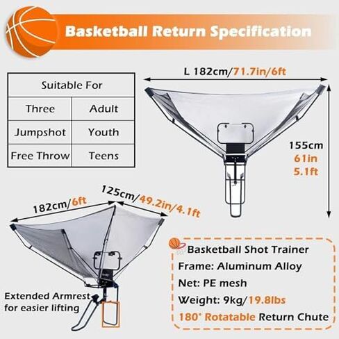 Suspended Basketball Rebounder Net Return System - Efficient Shot Training Attachment for Outdoor Hoops, Perfect for Parks & Gyms - Enhance Your Basketball Skills! in Saudi Arabia