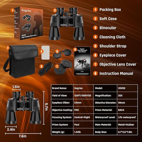 14x45 Binoculars for Adults High Powered,HD Binoculars for Bird Watching,Hunting,with Aluminum Alloy Phone Adapter,Tripod,Waterproof & Fog Proof,Large View for Travel,Hiking,Concert in Kuwait