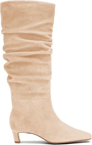 Coutgo Womens Rlucky Knee High Boots Low Hister Heel Square Toe Tall Boots Fall Winter Shoes in Saudi Arabia