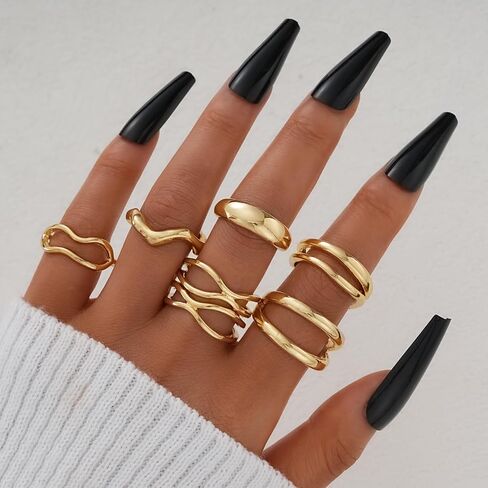FAXHION 12PCS Gold Stackable Rings Set for Women, 18K Gold Plated Open Stacking Knuckle Ring, Adjustable Chunky Signet Rings for Gift in Kuwait