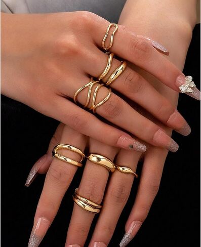FAXHION 12PCS Gold Stackable Rings Set for Women, 18K Gold Plated Open Stacking Knuckle Ring, Adjustable Chunky Signet Rings for Gift in Kuwait